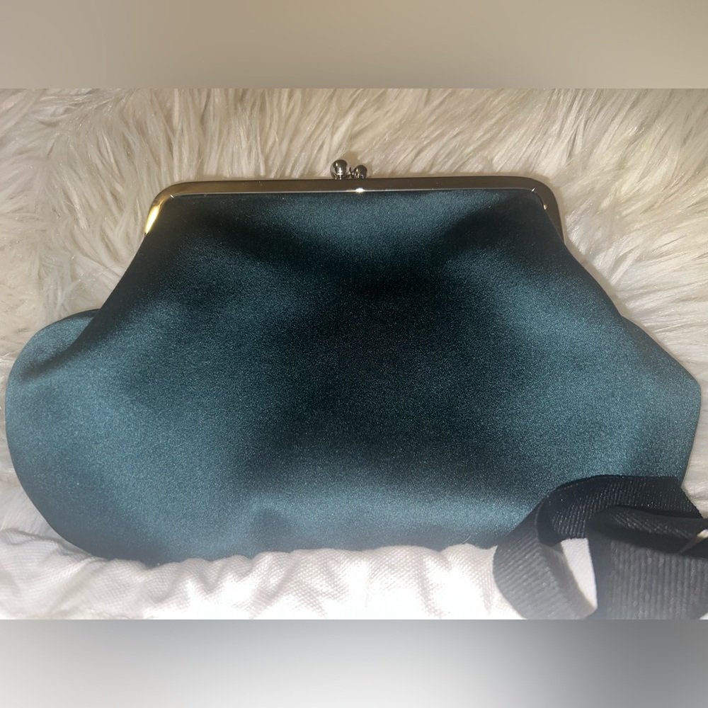 Victoria Beckham Dark Green Satin Pocket Clutch ASO Meghan Markle